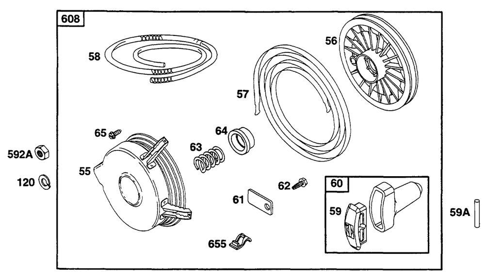 Rewind Starter Diagram and Parts List for 233452-0636-XX  Briggs and Stratton Engine